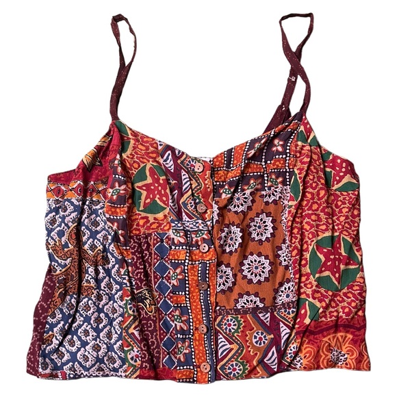 René Derhy Tops - RENÉ DERHY Smocked Crop Top Bohmeian Mixed Print Size Large